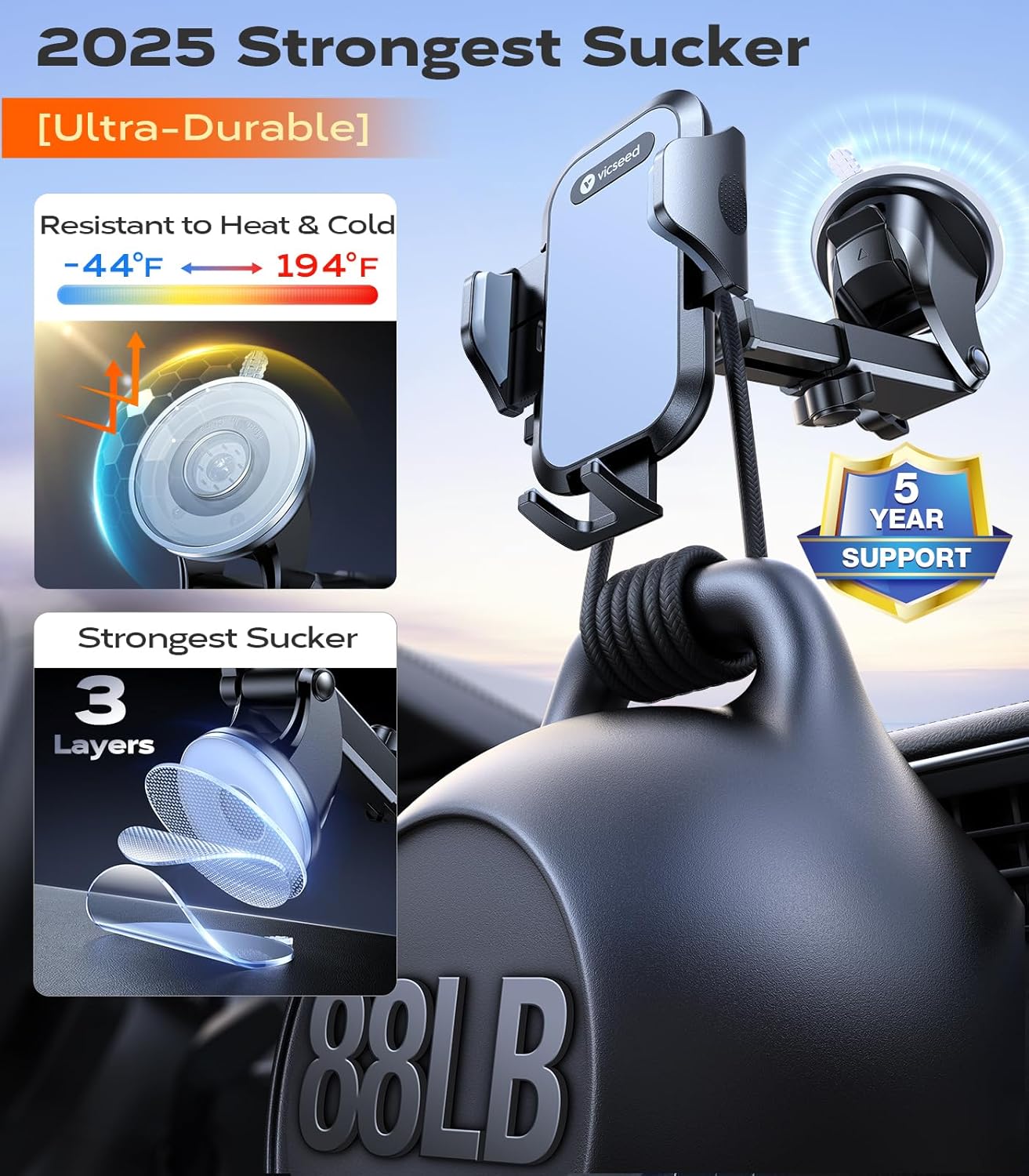 Detalle 2 de Rally Racing-Grade 3‑in‑1 Car Phone Holder 88 lb