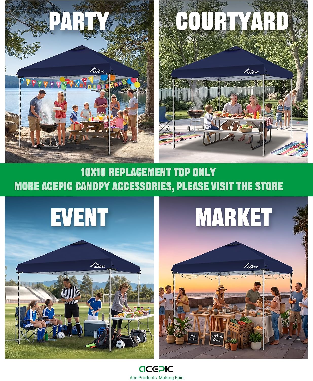 Thumbnail 6 de Acepic CT1-Navy Blue-AC1 10x10 Canopy Replacement Top with Air Vent