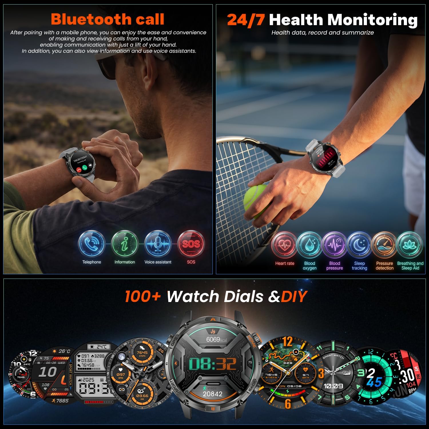 Detalle 2 de idomars YK15 GPS-smartwatch met rond scherm, Bluetooth-bellen en IP68