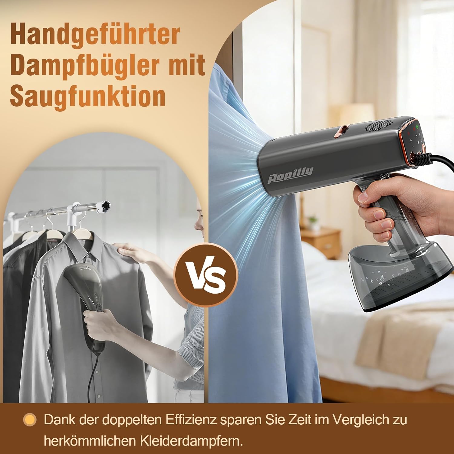 Thumbnail 1 de Ropilly Dampfglätter mit Saugfunktion (2100 W) Reisebügeleisen mit 5000 Pa Saugkraft