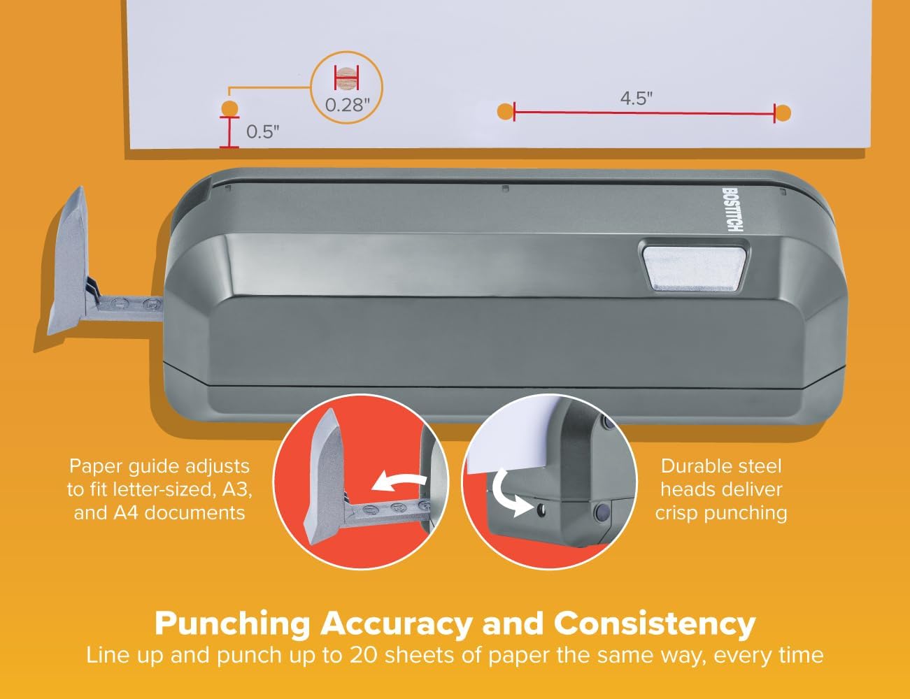 Detalle de Bostitch Electric 3-Hole Punch, 20-Sheet Capacity