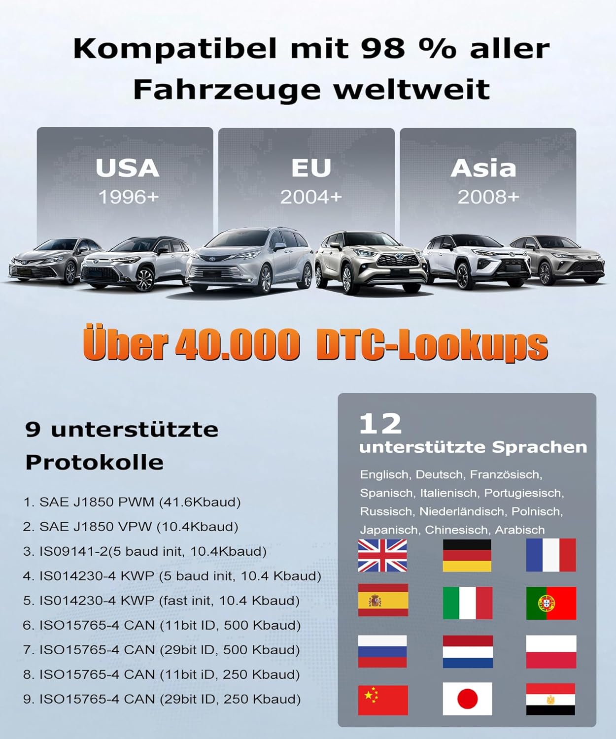 Thumbnail 6 de OBD2 Diagnosegerät / OBD2 EOBD Auto-Scanner für Motor-Fehlerauslese mit 320x240-TFT und Deutsch