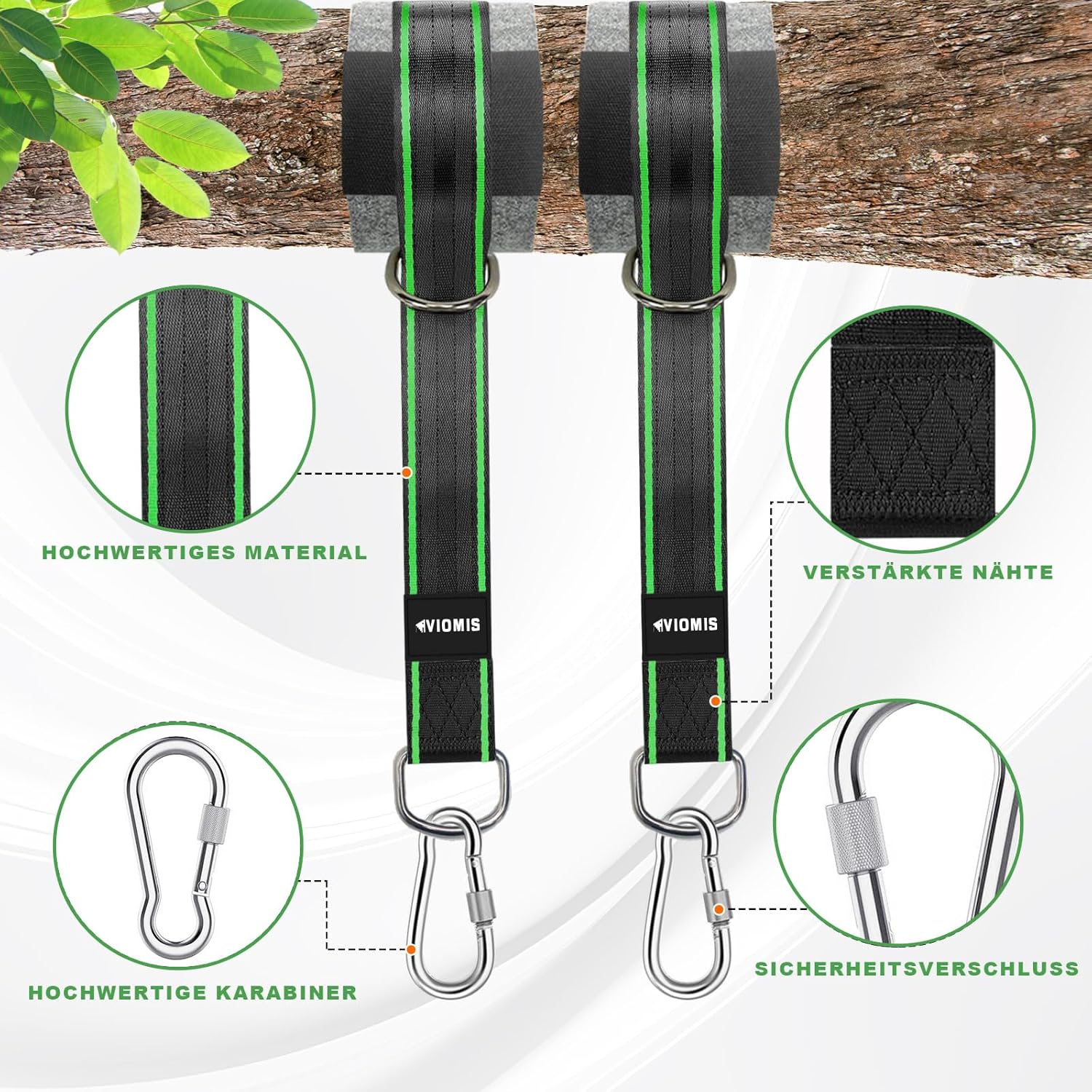 Thumbnail 4 de Viomis Schaukel- & Hängematten-Befestigungsset mit 150 cm Gurten (900 kg) – Komplettpaket für Garten & Outdoor