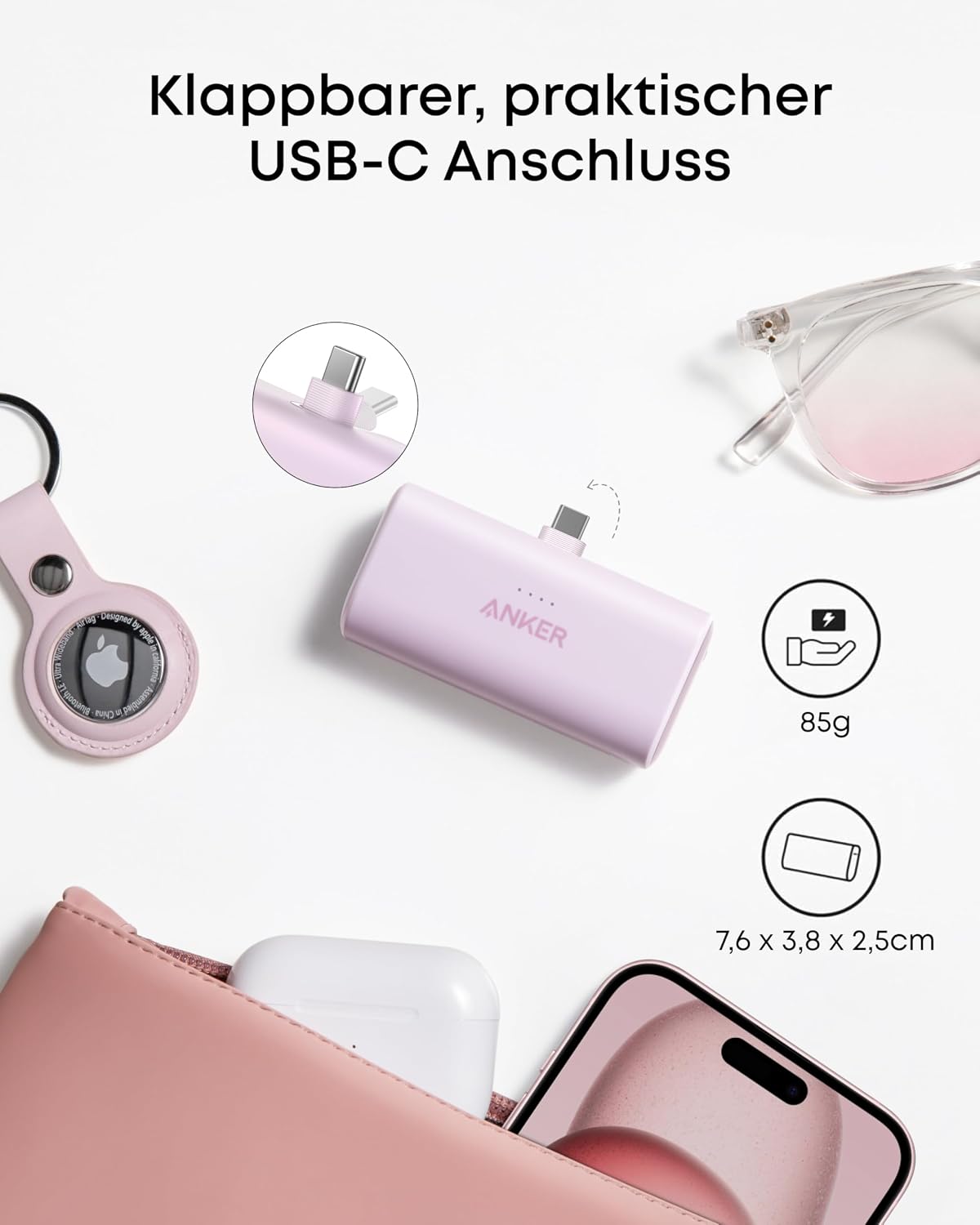 Detalle de Anker Nano 5000mAh Powerbank – 22,5 W Max mit faltbarem USB-C Stecker