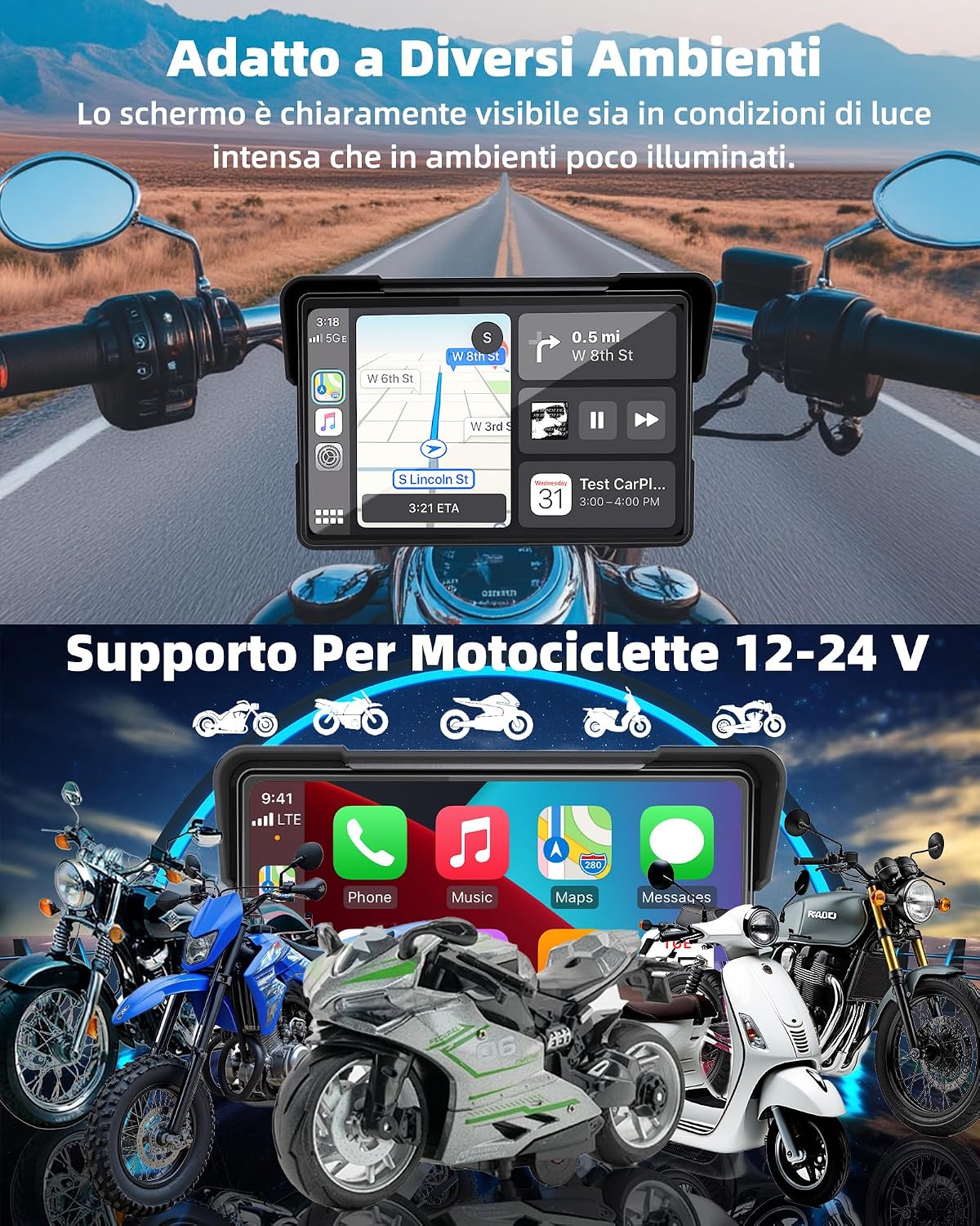 Thumbnail 6 de Jansite 7 Pollic Schermo Carplay Moto Android Auto – Navigatore impermeabile IP67, Bluetooth dual e assistenti vocali