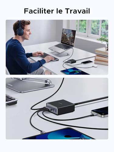 Detalle de UGREEN Zapix 100W 6 Ports USB‑C GaN Chargeur – Station de recharge rapide