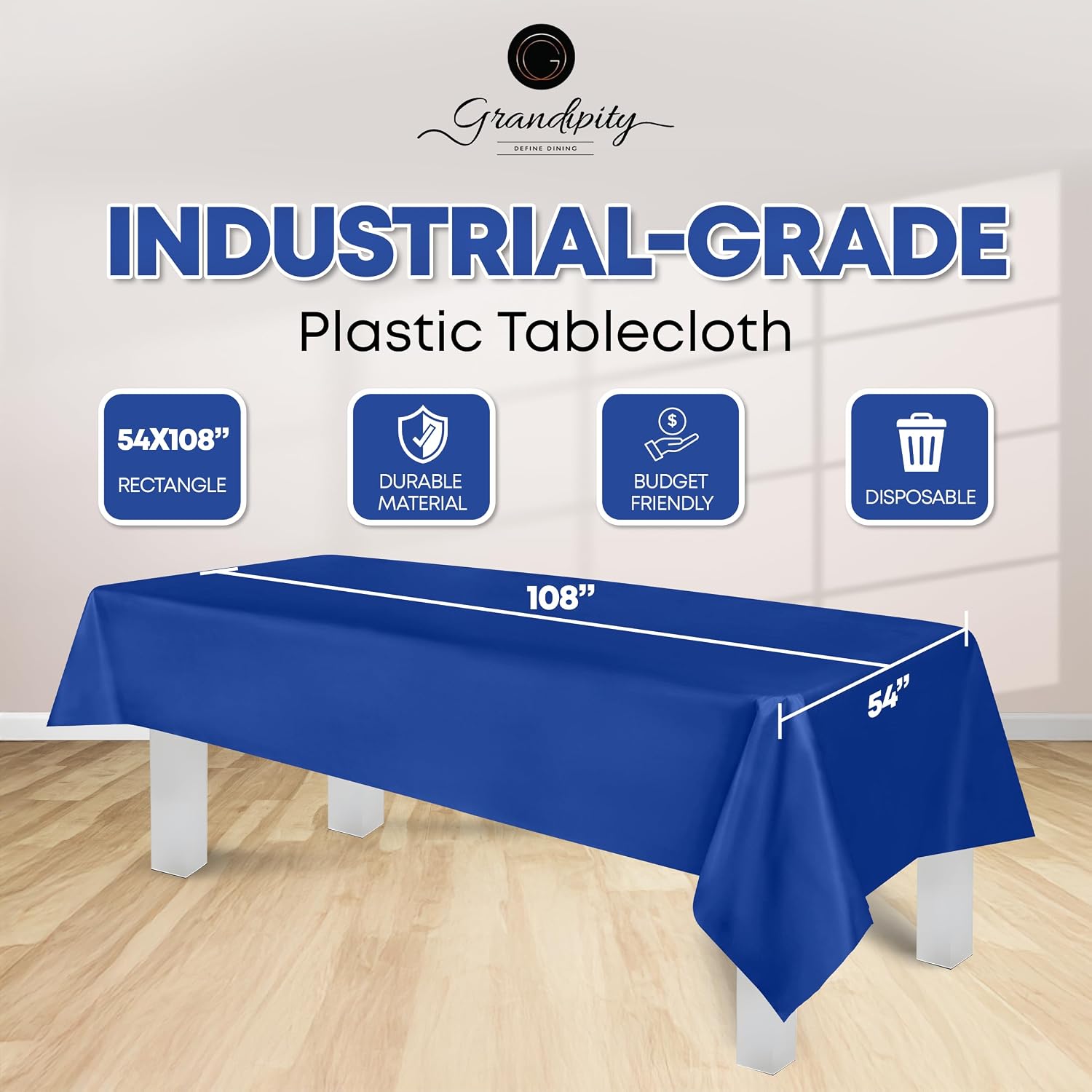 Thumbnail 1 de Grandipity Blue Plastic Tablecloth, 54 x 108 inches — 12-pack (Rectangular)