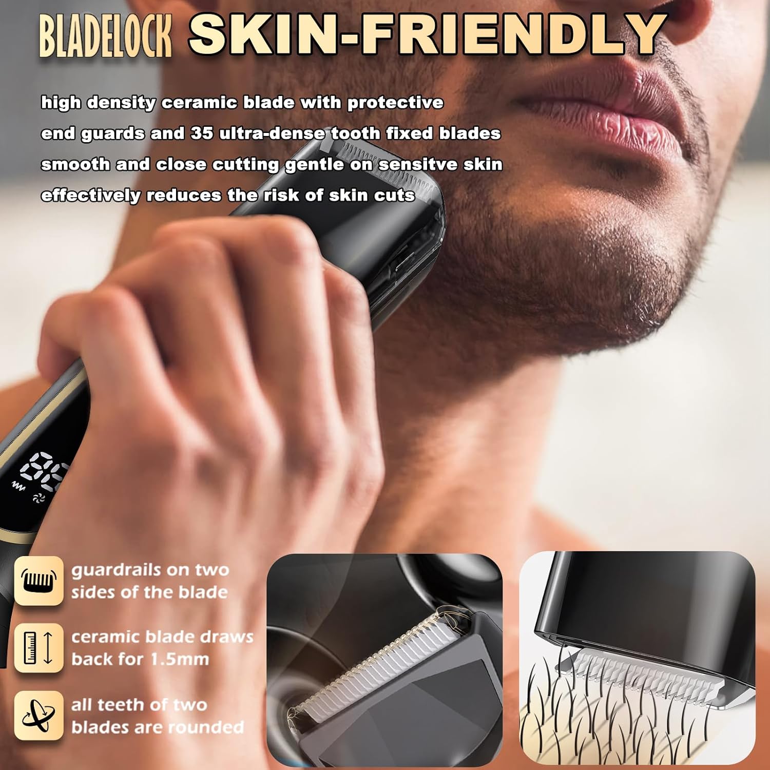 Detalle de Vacuum Beard Trimmer for Men with USB‑C charging and LCD display
