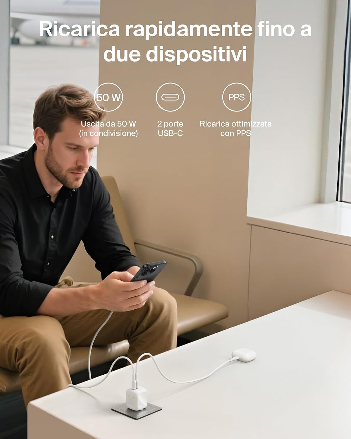 Detalle 2 de Belkin Caricatore USB C a 2 Porte 50W