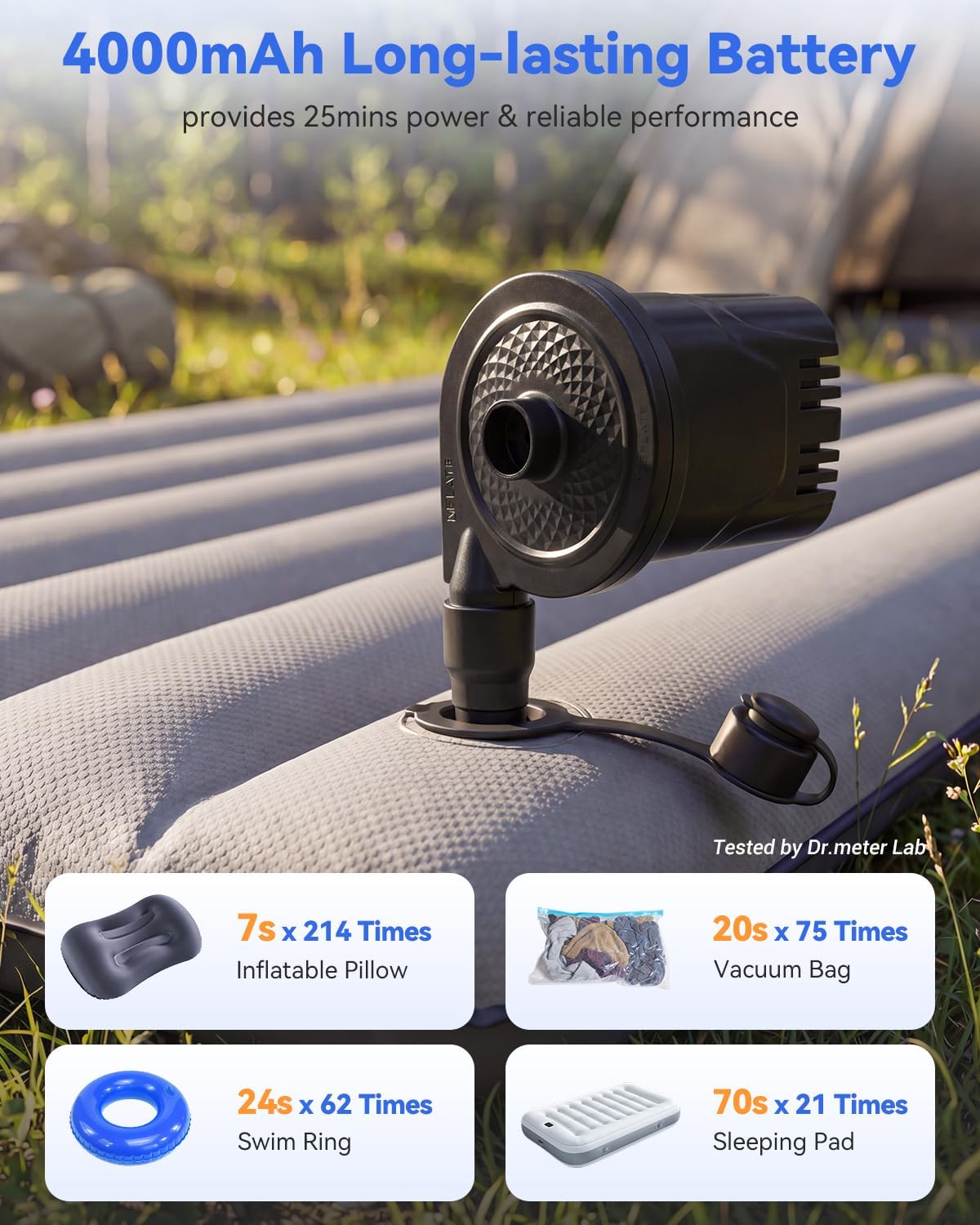 Thumbnail 2 de Dr.meter Air Pump for Inflatables — Cordless 4000mAh Rechargeable 2-in-1 Inflator/Deflator