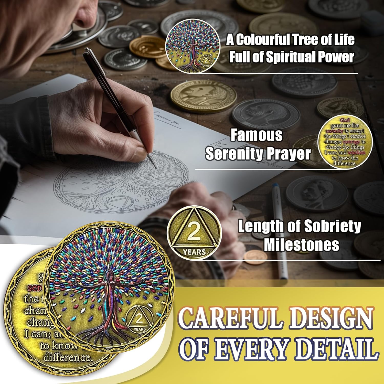 Thumbnail 4 de AtSKnSK Colorful Tree of Life 8 Year Sobriety Coin (AA Chip & Medallion with Token Capsule)
