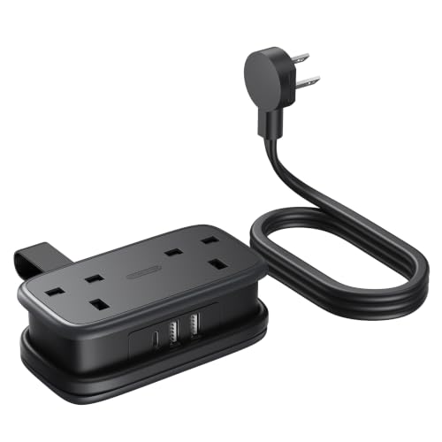 Detalle de NTONPOWER UK to Japan Plug Adapter with 1.2M Extension Cable — 5-in-1 Travel Power Hub for Type A