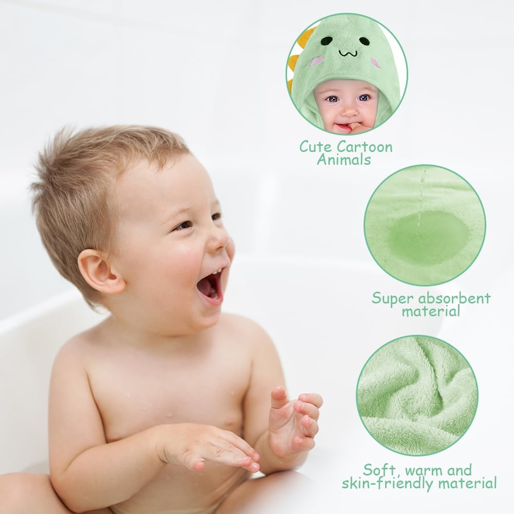 Thumbnail 2 de Aolso accappatoio neonato 80x80 cm con cappuccio in pile di corallo – dinosauro