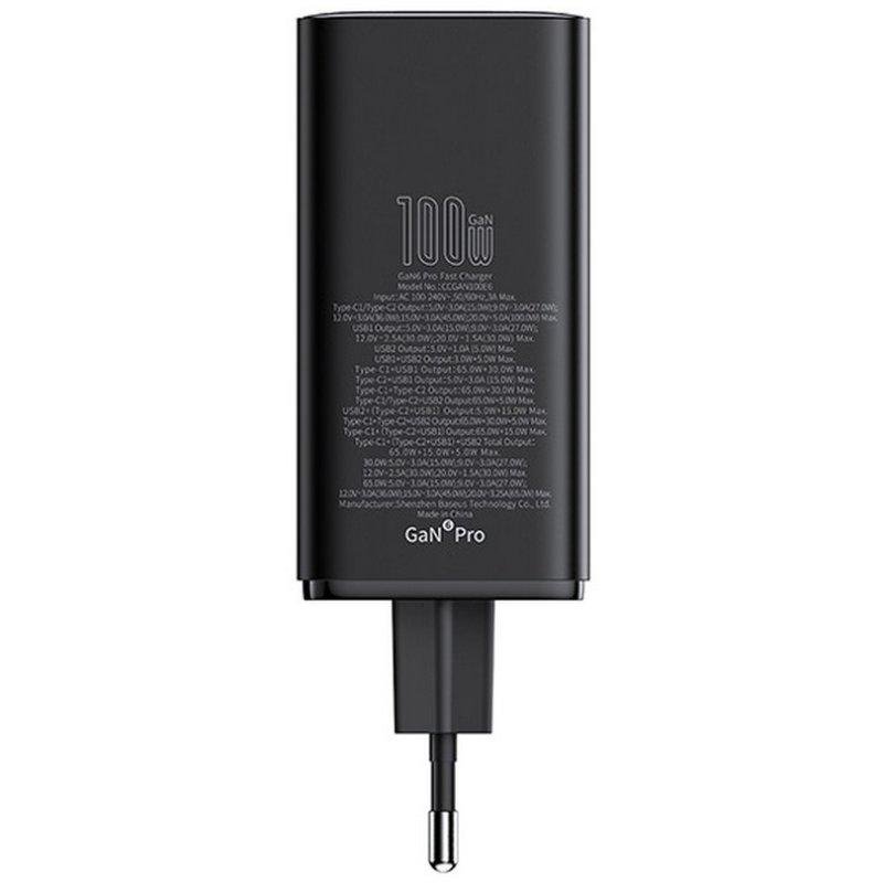 Detalle de Baseus GaN6 Pro 100W: cargador compacto con 4 puertos y cable USB-C incluido