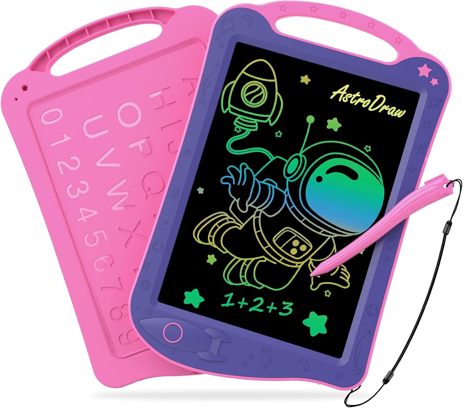 HOMESTEC AstroDraw tavoletta grafica bambini a tema spaziale con manico (rosa) LCD