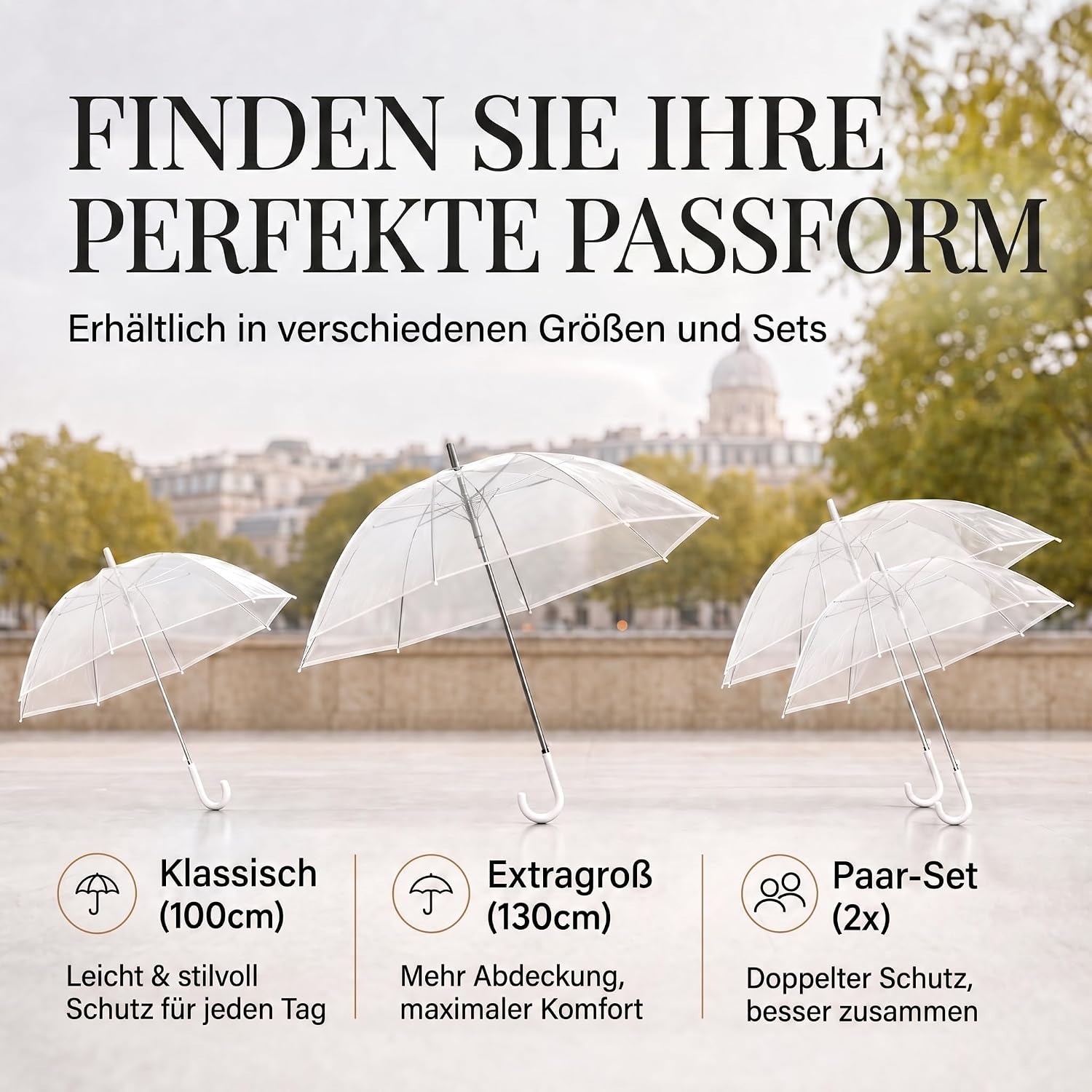 Thumbnail 6 de GOODS+GADGETS Transparent Stick Umbrella with POE Canopy and White Handle