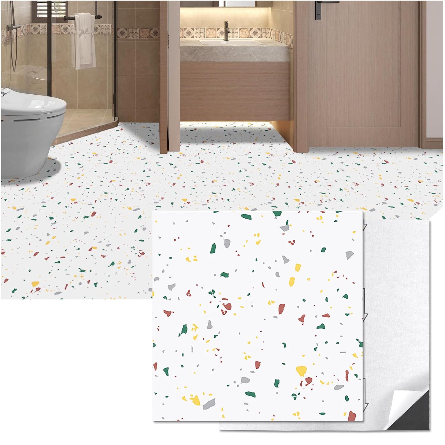 Detalle de Art3d A43528 30-Pack Peel-and-Stick Vinyl Floor Tiles, 12 x 12 in, Modern Terrazzo