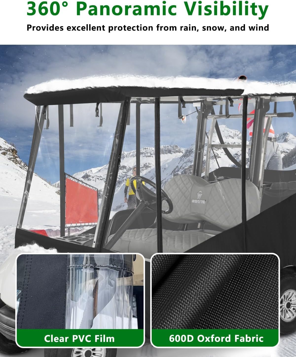 Detalle 2 de CHENGWEI Golf Cart Rain Cover 2 Passenger for Yamaha G29 Drive – 4-Sided Roll Up Enclosure