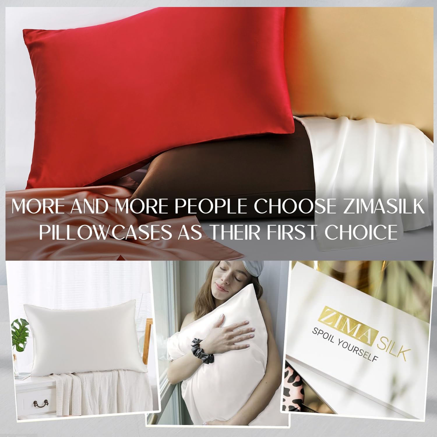 Thumbnail 5 de ZIMASILK 100% Mulberry Silk Pillowcase 2-Pack (White, 50x75 cm) with Hidden Zipper