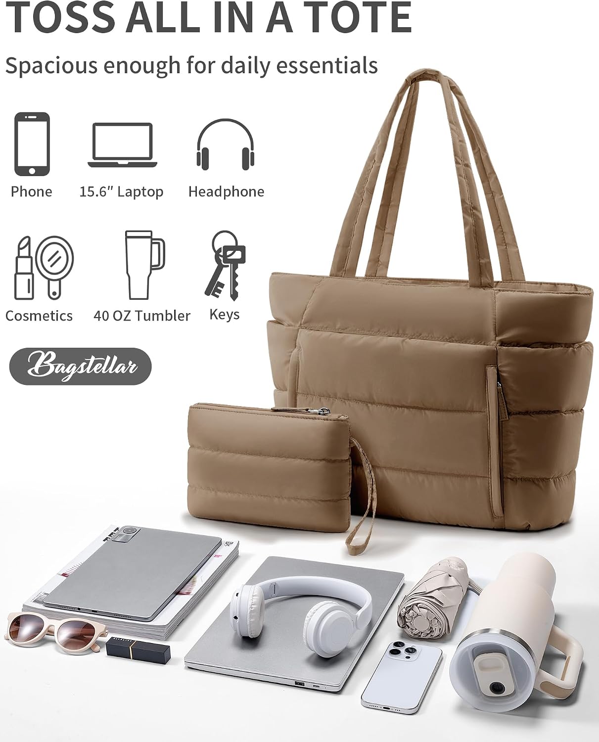 Thumbnail 6 de Bagstellar Puffer Tote Bag with 15.6-Inch Laptop Sleeve