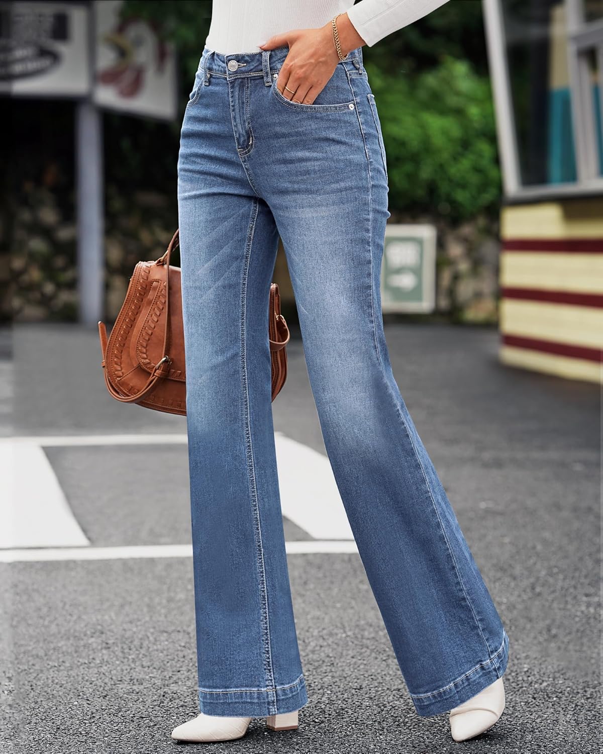 Thumbnail 1 de GRAPENT Women's Flare Jeans High Waisted Wide Leg Baggy Denim Pants