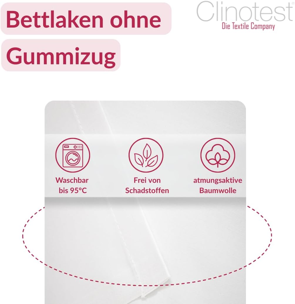 Detalle de Clinotest Bettlaken 150x200 cm 100% Baumwolle, Ohne Gummizug, Premium Flachbettlaken