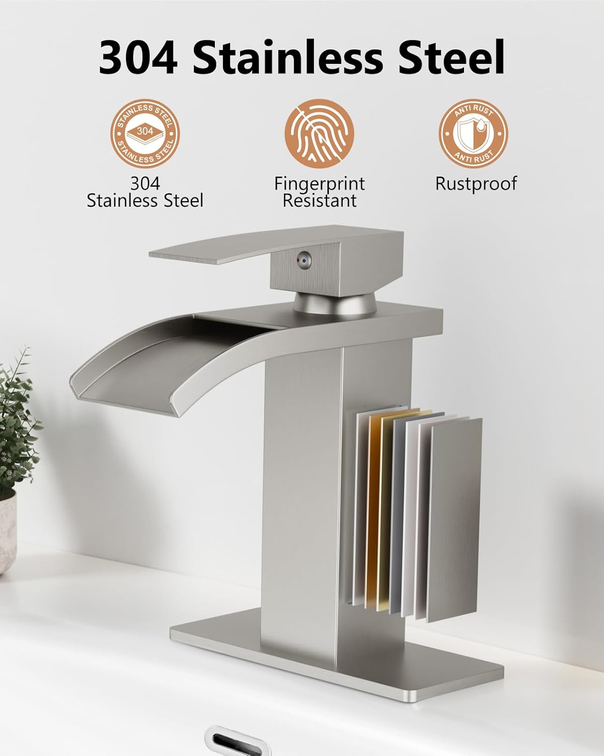 Detalle 2 de GBBNE Waterfall Bathroom Faucet, Brushed Nickel, Single Handle