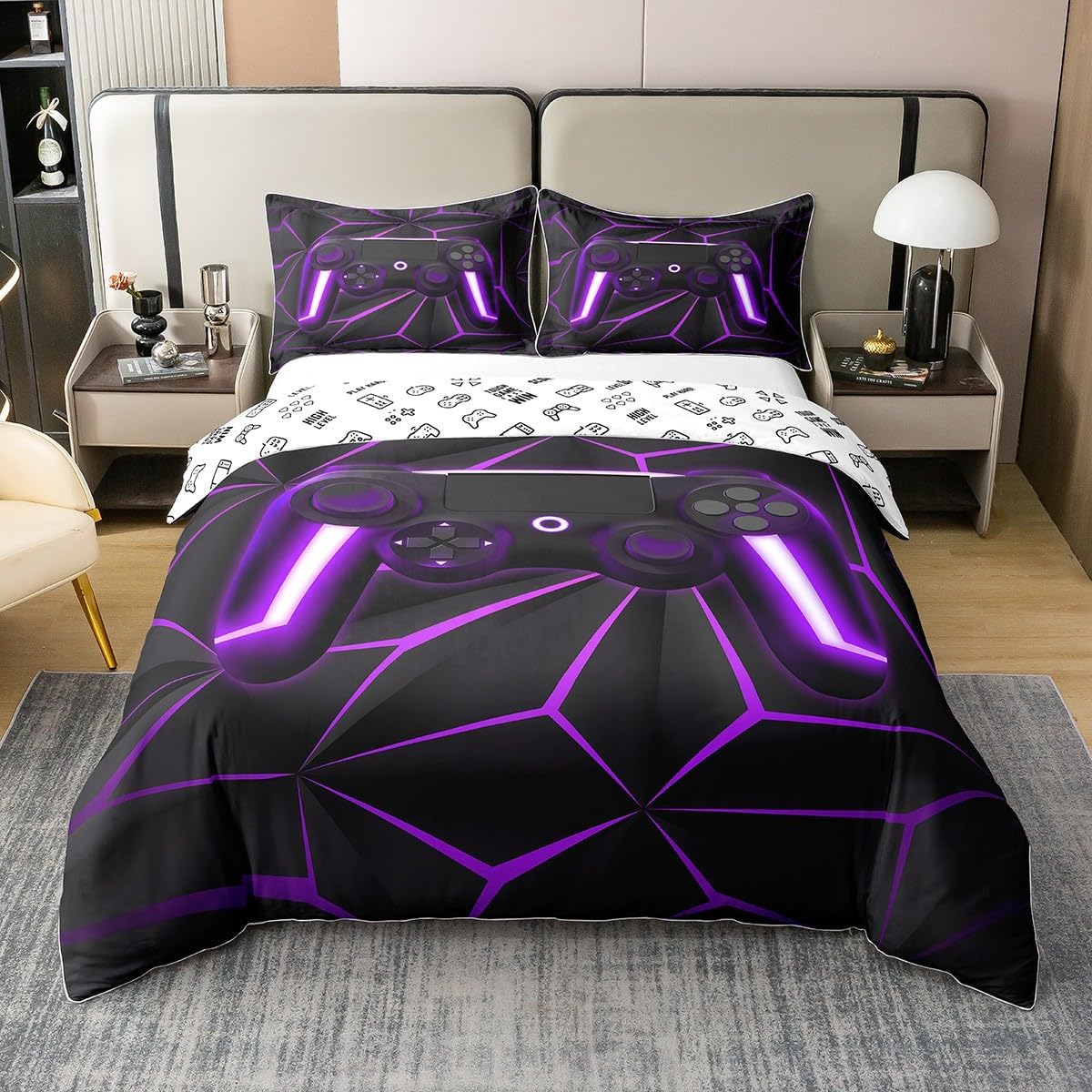 Thumbnail 6 de Homewish „Gamer“ Kinder-Bettbezug-Set aus 100% Baumwolle, 155x220 (reversibel) – Rot/Schwarz mit Controller-Design