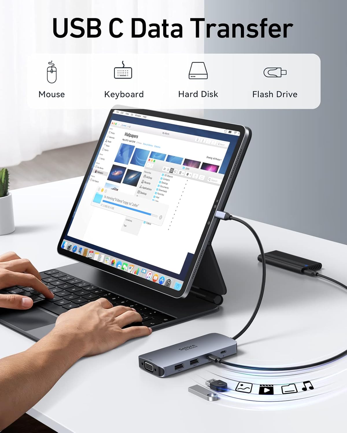 Detalle de USB C Docking Station Dual Monitor: 8-in-1 USB-C Hub with 2x HDMI, DP, VGA and 100W PD