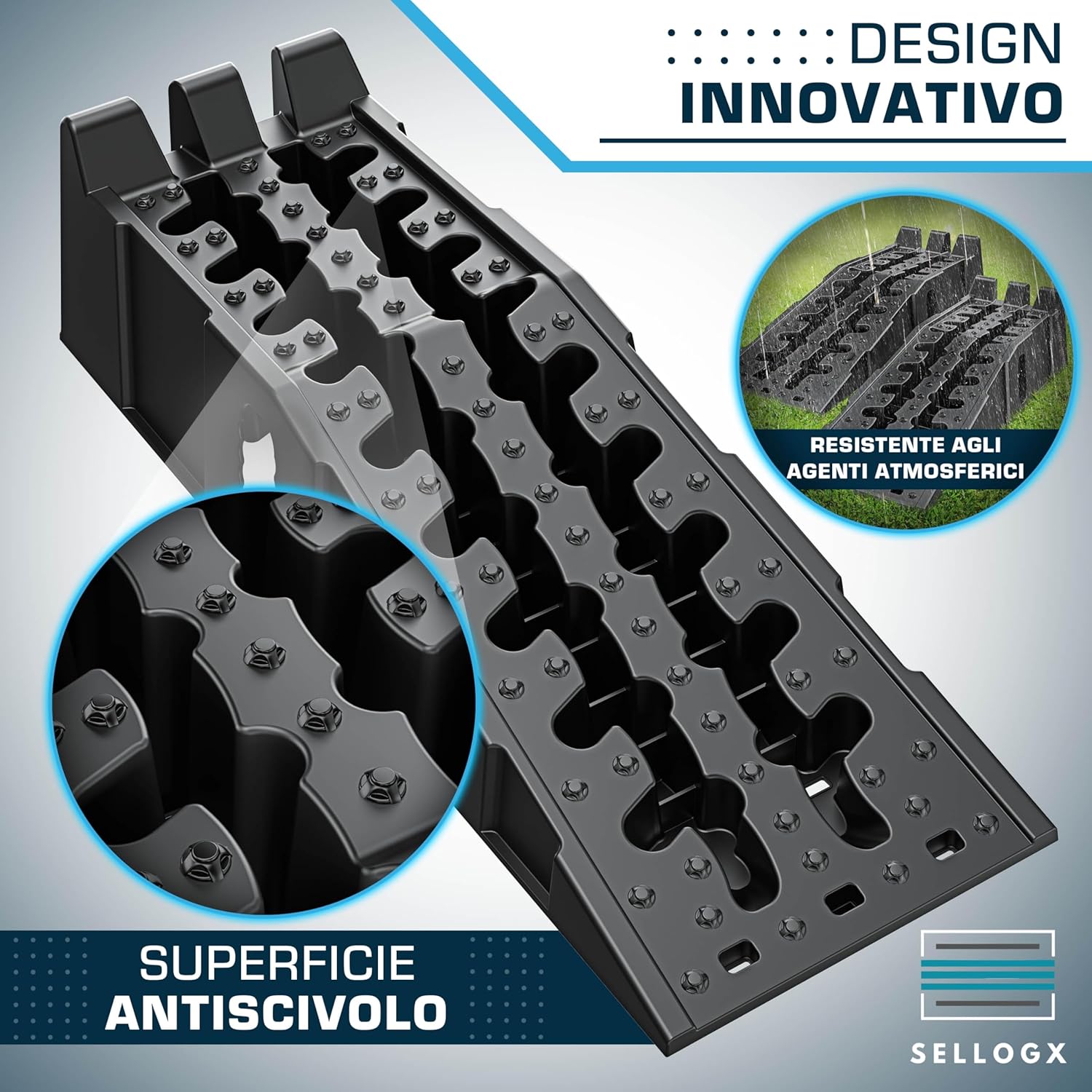 Detalle de SELLOGX Rampe auto 2 pezzi – 5t, HDPE antiscivolo, 90,4 cm x 30,4 cm