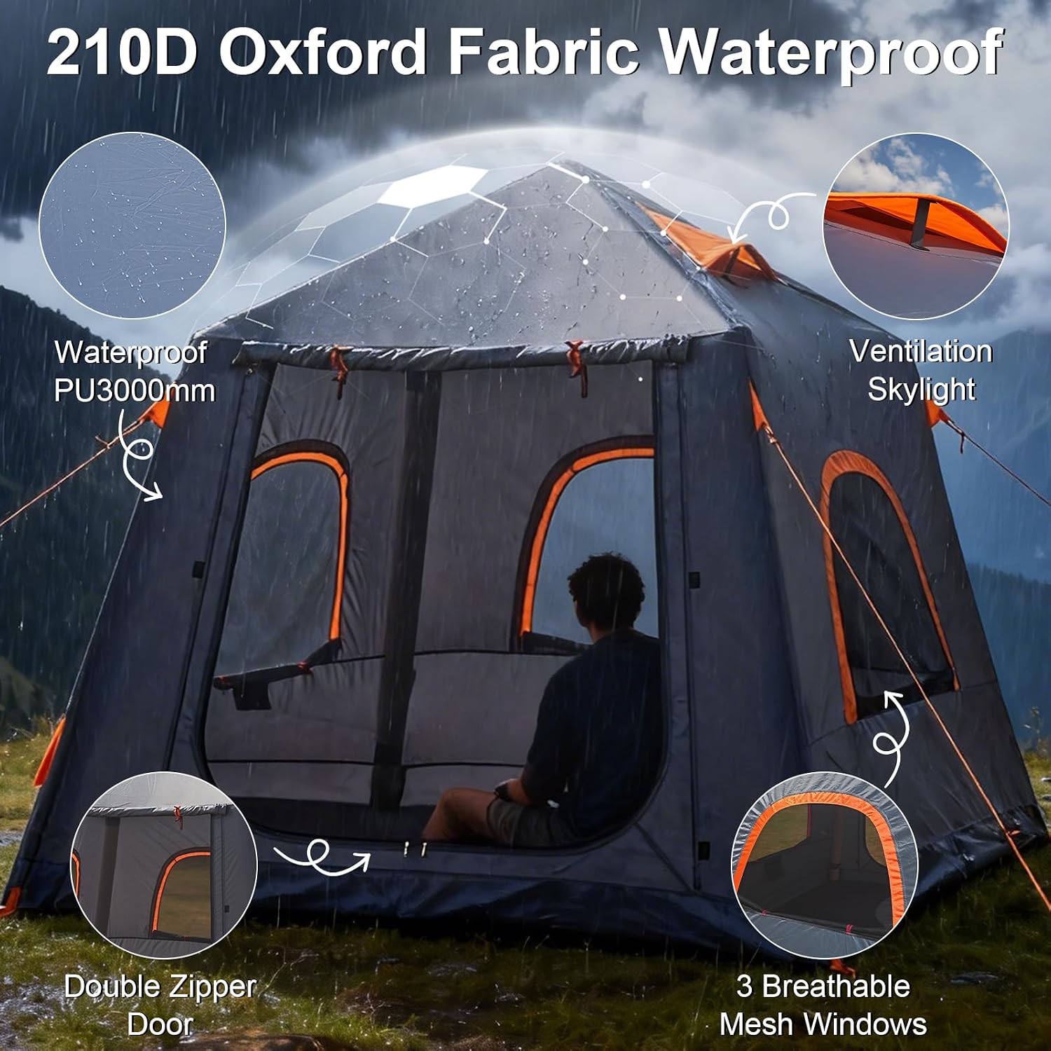 Detalle 2 de Inflatable Camping Tent, 87 × 87 × 77 Inches