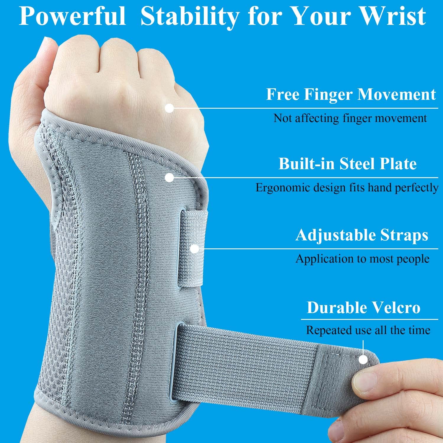 Detalle 2 de Tianhengyi Wrist Brace Carpal Tunnel Support, Right Hand, L/XL, Grey