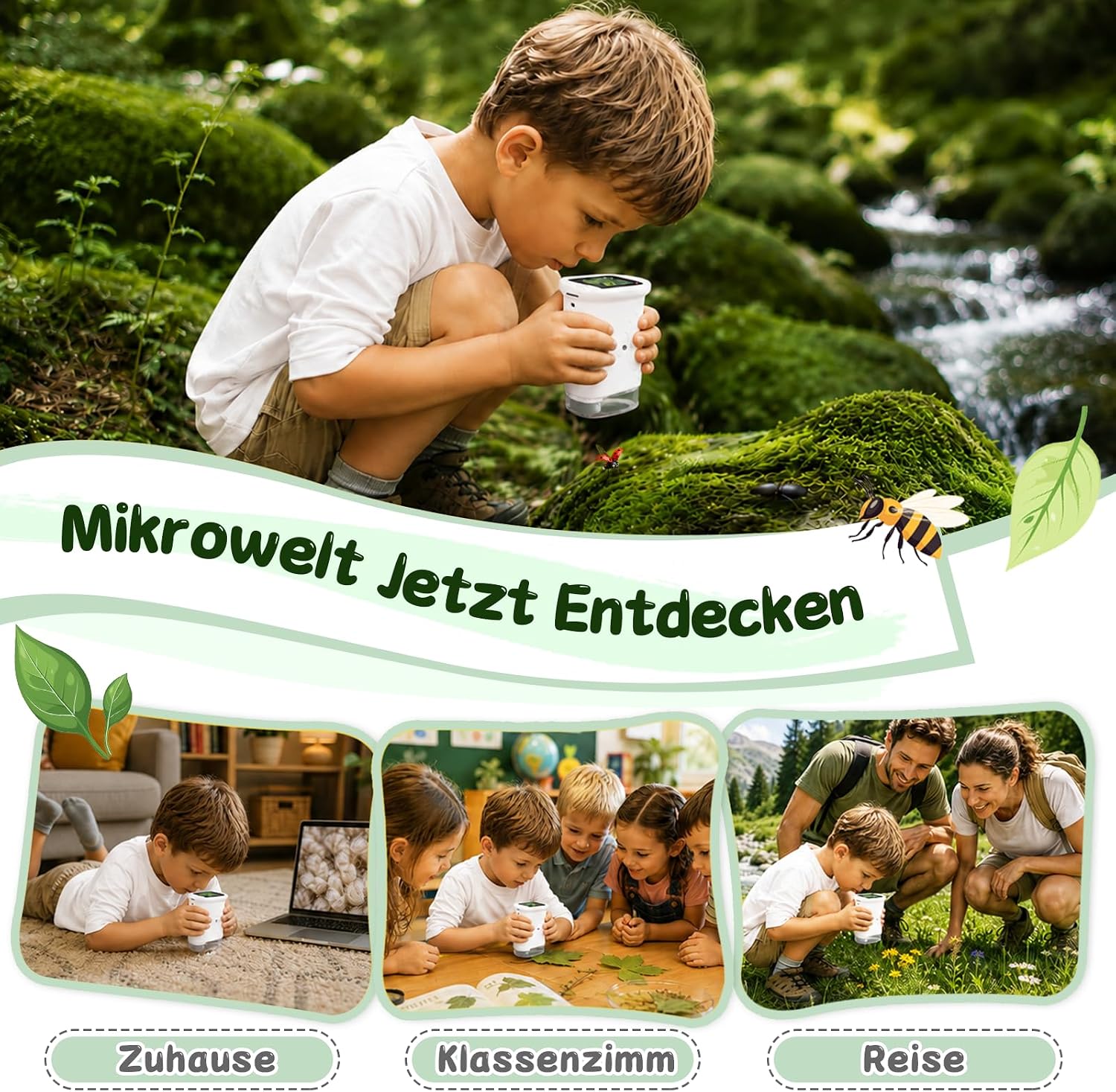 Thumbnail 5 de ASPOVEN Digitales Mikroskop für Kinder 1000X – Abenteurer Modell mit 2-Zoll HD-Bildschirm