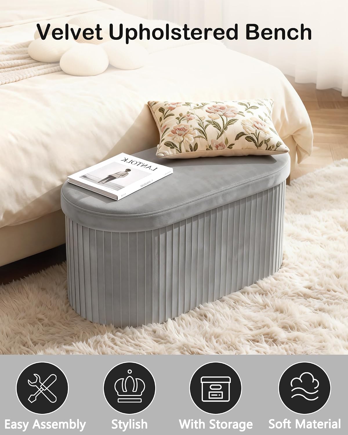 Detalle 2 de GLAXYFUR Folding Storage Ottoman, 30 x 15 x 15 Inches