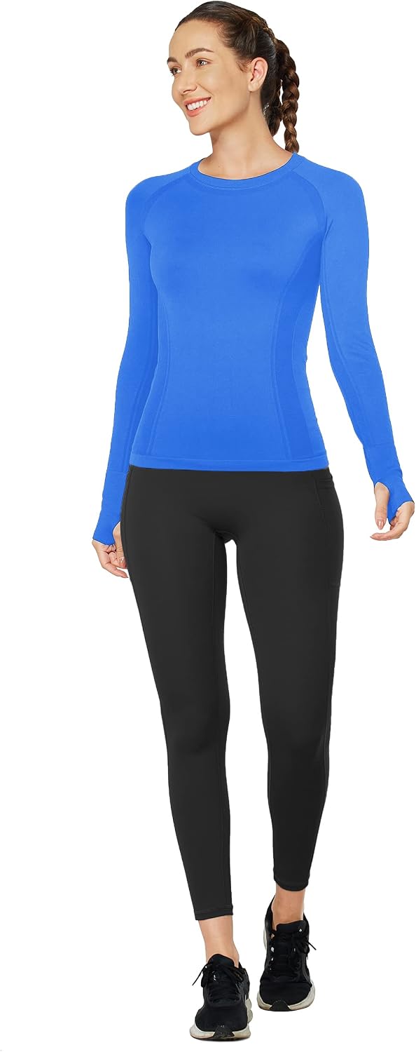 Detalle 2 de MathCat Long-Sleeve Workout Shirt for Women, Quick-Dry Seamless Stretch Top