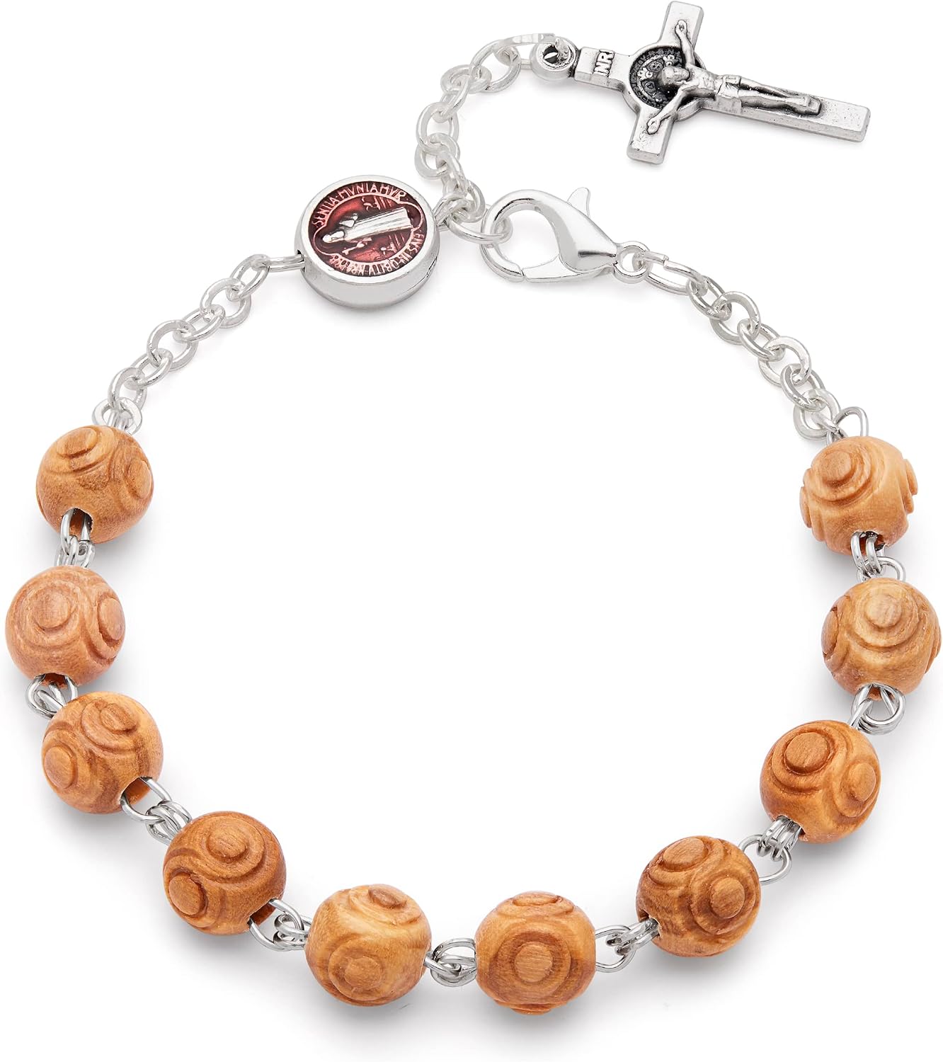 Thumbnail 6 de Rosario Bracciale Religioso Mondo Cattolico con Perle in Legno di Ulivo, Vetro Veneziano o Madreperla – Spirito Santo e Vergine Miracolosa