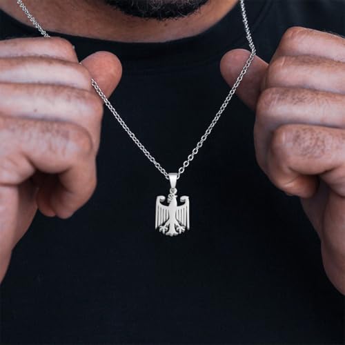 Detalle de DEFGNOP Deutsche Adler Kette mit Deutschland Wappen Anhänger aus Edelstahl – Silberlook