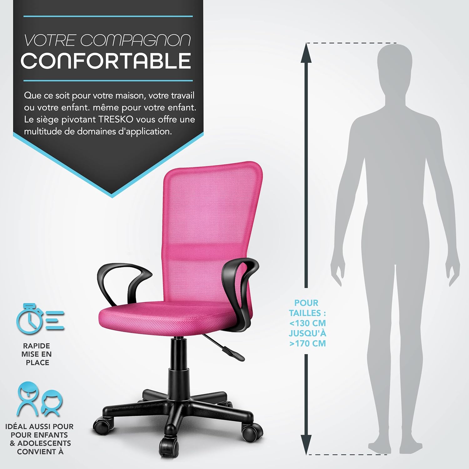 Thumbnail 5 de TRESKO Chaise de bureau Ergonomique avec accoudoirs et vérin à gaz – version Lift SGS contrôlé