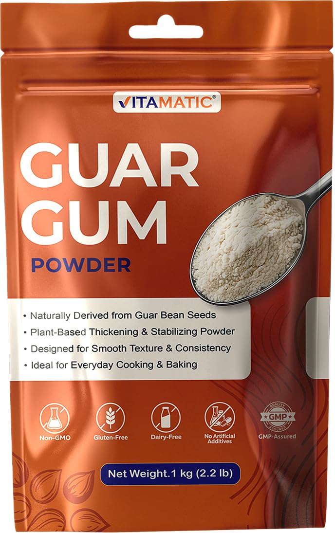 Detalle de Vitamatic Guar Gum Powder 1 kg (2.2 lb), Plant-Based Thickener & Stabilizer