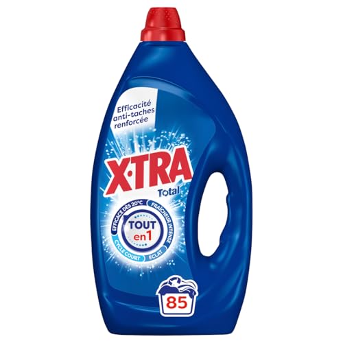 Detalle de X-TRA Total Lessive Liquide Tout en 1 – Efficacité anti-taches renforcée, cycle court, Éclat et Fraîcheur (85 lavages)