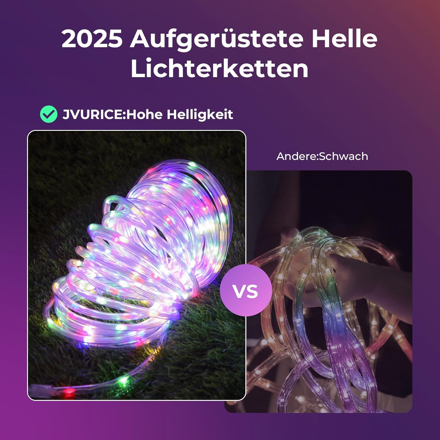 Thumbnail 1 de JVURICE Lichtschlauch 10M mit 200 LEDs – IP67 Außen- und Innenlichtkette, 8 Modi, dimmbar, Fernbedienung, Timer