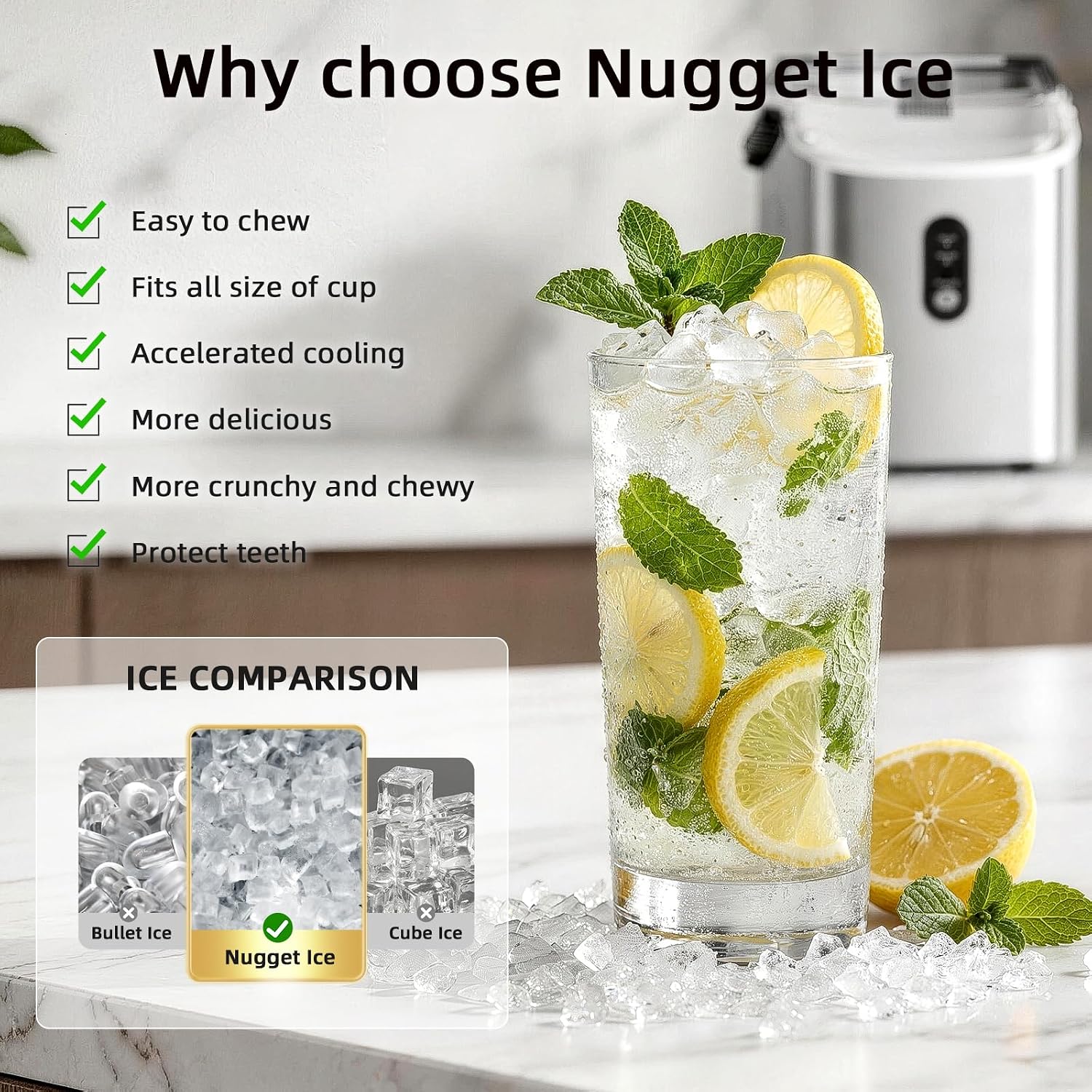 Detalle de Antarctic Star Nugget Ice Maker Countertop Ice Maker, 35 lb/24h, Self-Cleaning
