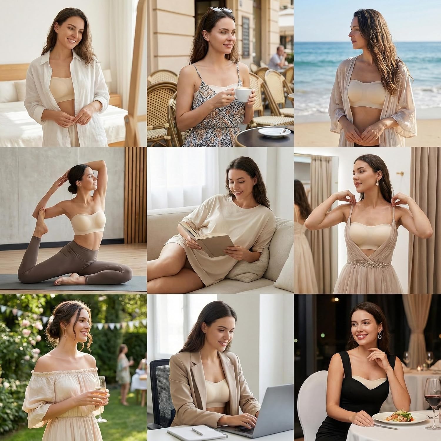 Detalle de ANGOOL BH ohne Träger Damen – Unsichtbarer Bandeau Push-Up mit Anti-Rutsch Silikon