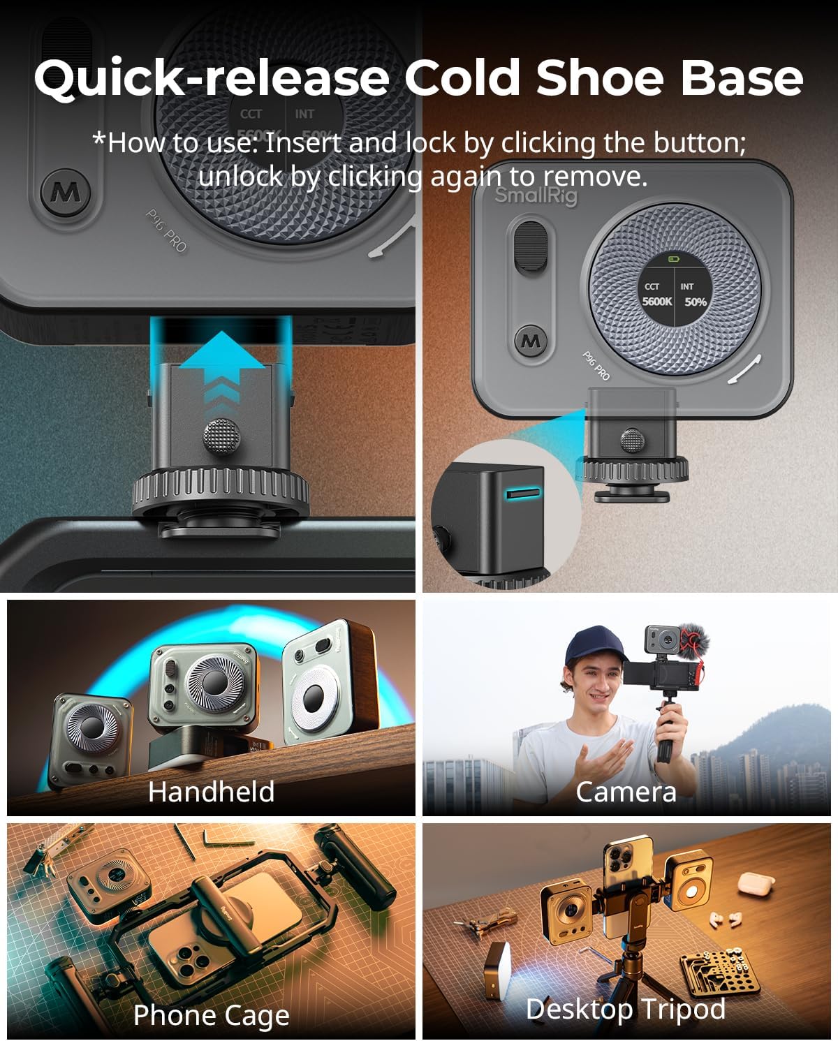 Thumbnail 6 de SMALLRIG Vibe P96 Pro 4660 luce LED portatile con luce cold shoe, CRI 95+ e 2500–6500K