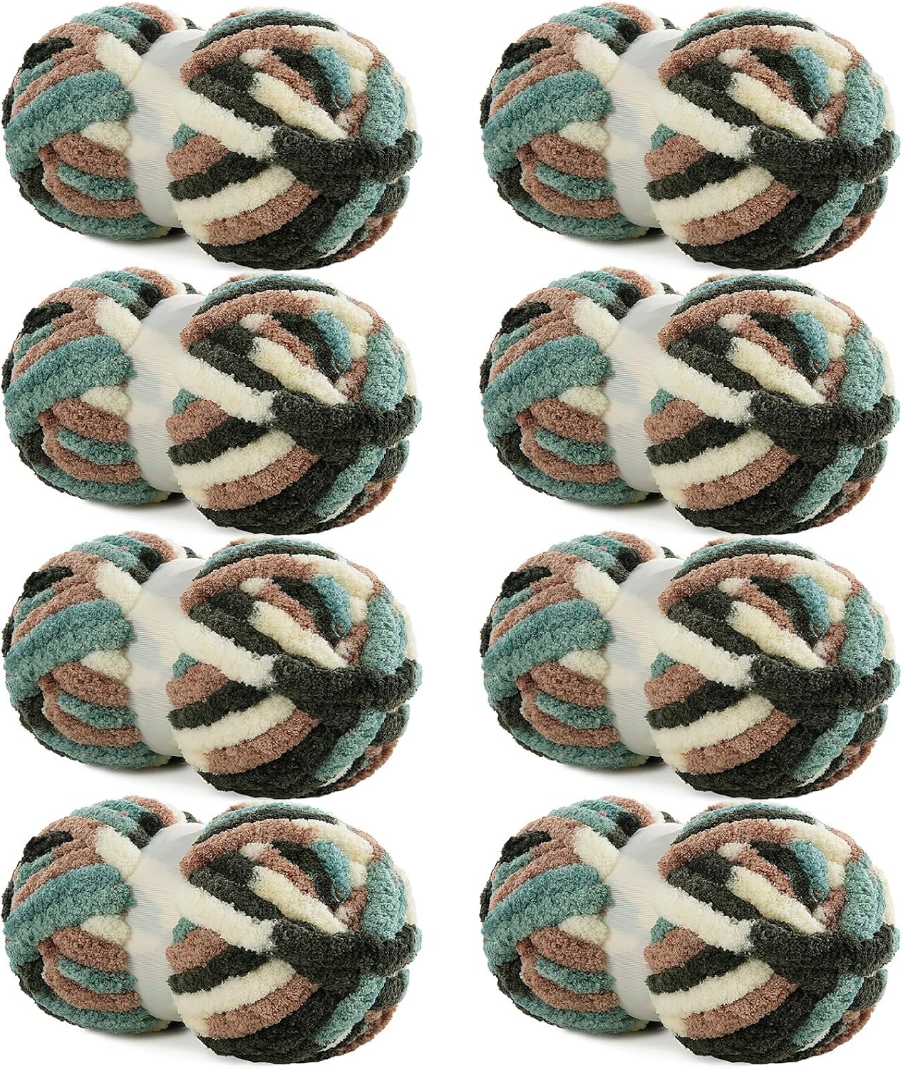 Detalle de HOMBYS Chunky Tie-Dye Chenille Yarn, 8 Skeins, 3/4-Inch Green and White
