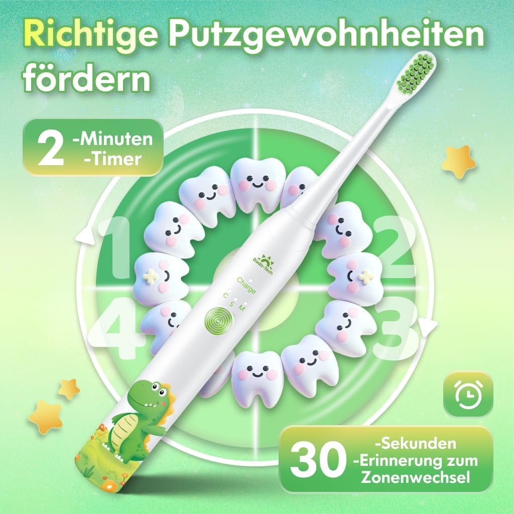 Thumbnail 4 de Kinder-Schallzahnbürste (ab 3/6/10/12 Jahren) mit Timer & Sticker-Plan – Dinosaurier, wiederaufladbar