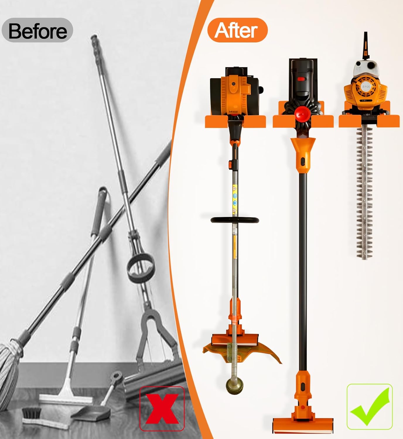 Detalle 2 de XEENEW Heavy Duty Garage Organizer Weed Eater Hanger (2 Pack) – Wall Mounted Trimmer Rack