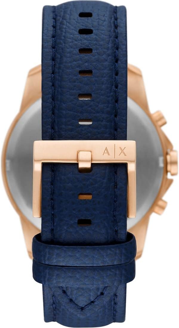 Detalle de Armani Exchange Uhr für Herren – Blaues Zifferblatt, Edelstahlgehäuse, Quarz-Chronograph, 50 m Wasserfest