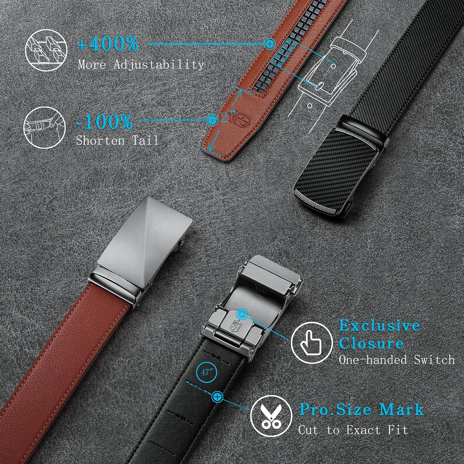 Thumbnail 6 de Zitahli Men’s Ratchet Belt (2-Pack) Leather Belts with Trim-to-Fit Buckles