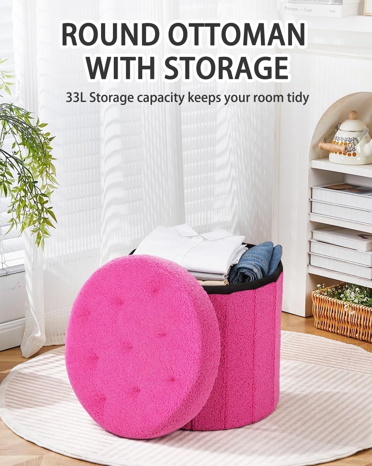 Thumbnail 3 de VewePata 34Inch Folding Storage Ottoman Bench – Black Leather-look footrest stool with lid
